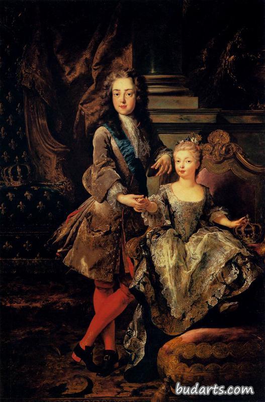法国路易十五和西班牙玛丽亚安娜维多利亚的肖像