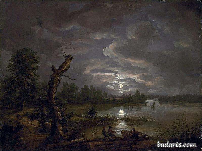 月光下的埃斯罗姆湖