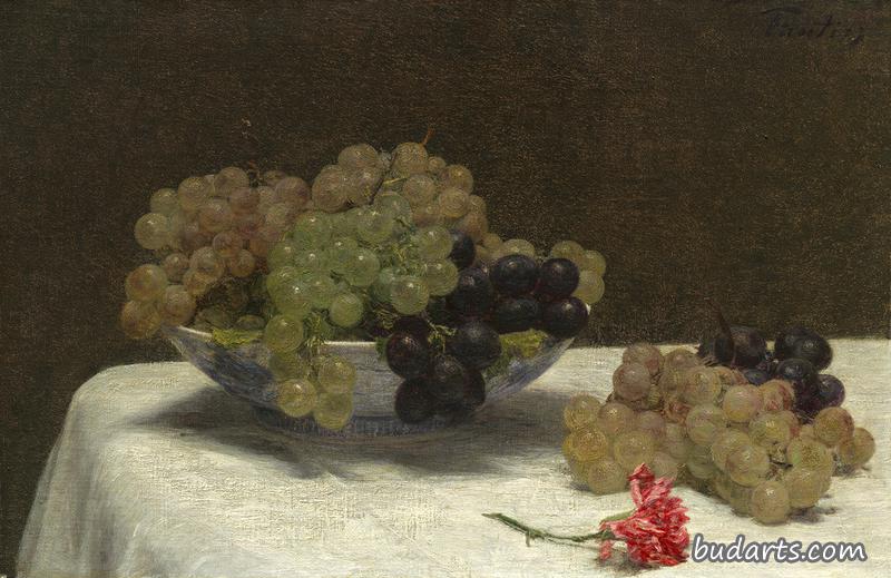 有葡萄和康乃馨的静物画