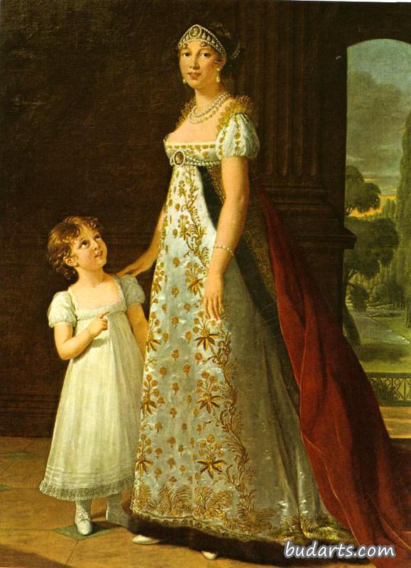 卡罗琳·穆拉特与女儿莱蒂齐亚的画像
