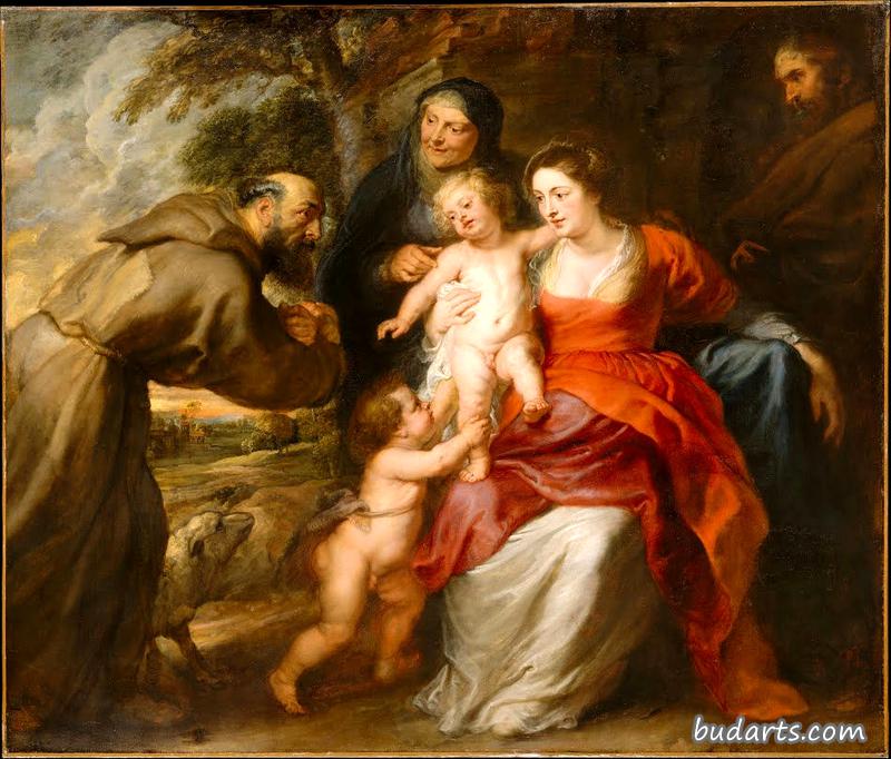 与圣弗朗西斯和安妮以及婴儿圣施洗约翰的神圣家庭