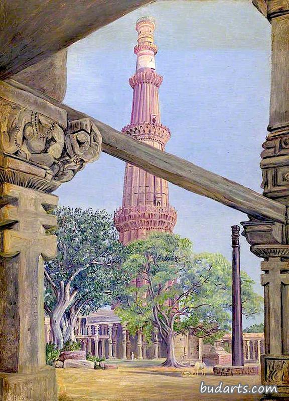 浴缸和铁柱，德里，印度，十一月，1878年