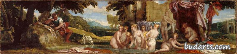 爱克泰恩看着戴安娜和她的仙女洗澡