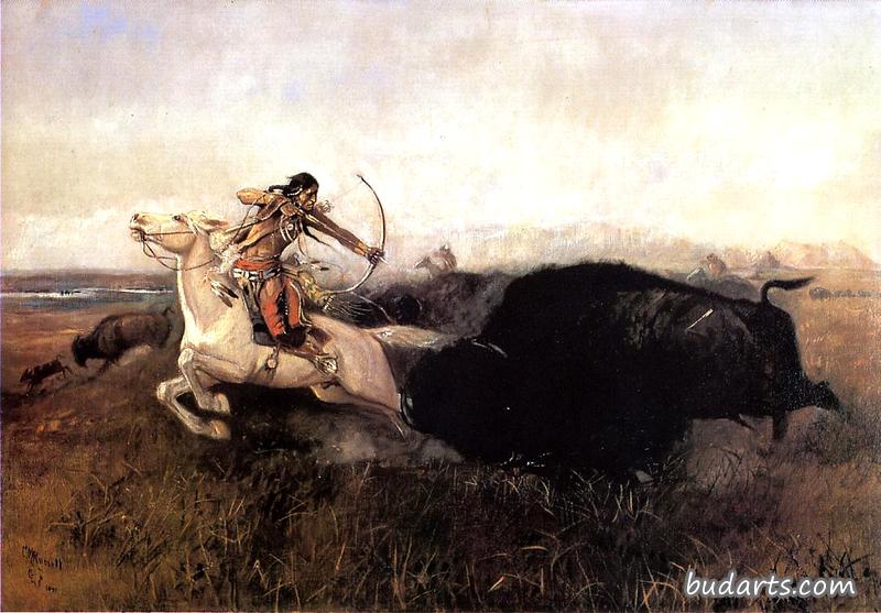 印第安人捕猎野牛