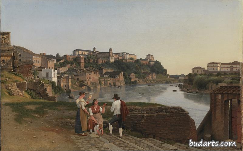 View of the Tiber near Ponte Rotto:  In the Background the Aventine with S. Sabina and S. Maria del Prorato