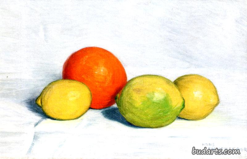 有橘子和柠檬的静物画