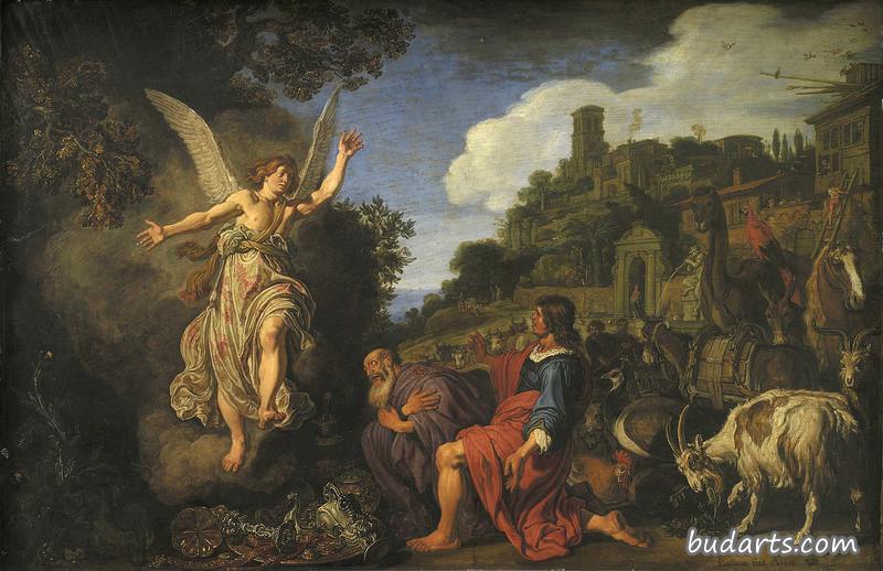 天使拉斐尔离开了老托比特和他的儿子托比亚斯