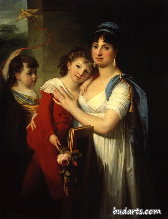 安娜·穆拉维约娃和她的儿子和女儿的肖像