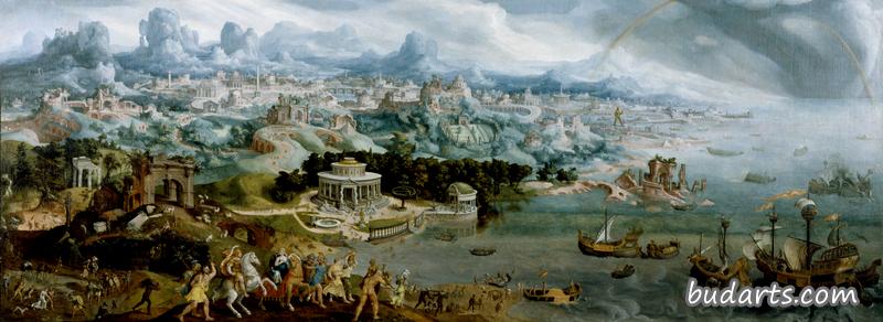 在古代世界奇观中绑架海伦的全景图