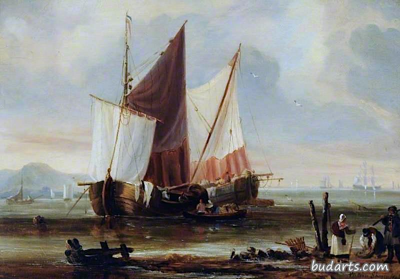荷兰渔船的海岸风光