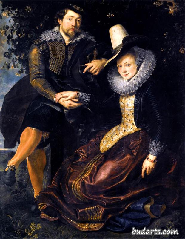 艺术家和他的第一任妻子，伊莎贝拉布兰特，在金银花凉亭