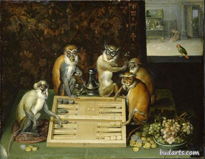 玩双陆棋的猴子