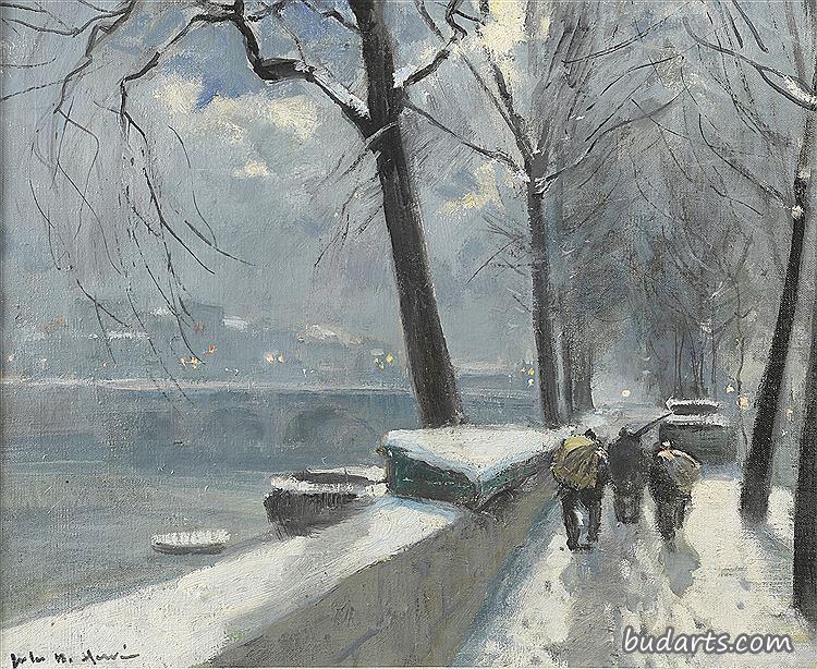 雪地里夜间活动的巴黎人