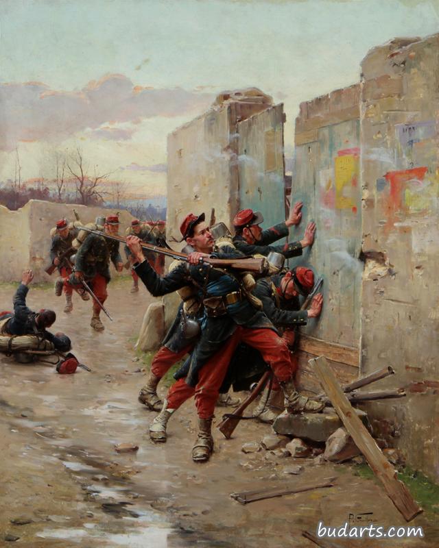 法国步兵在普法战争中攻入要塞