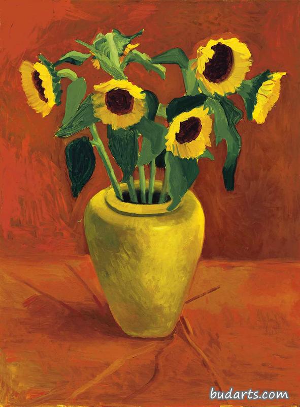 黄色花瓶里的向日葵