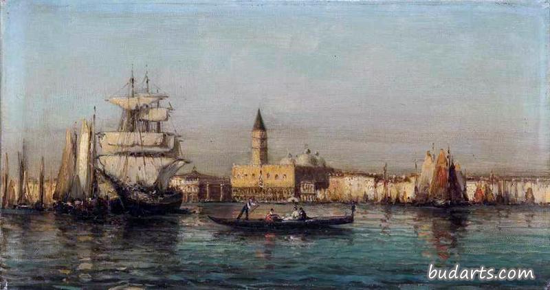 威尼斯圣马可大教堂前大运河上的船只
