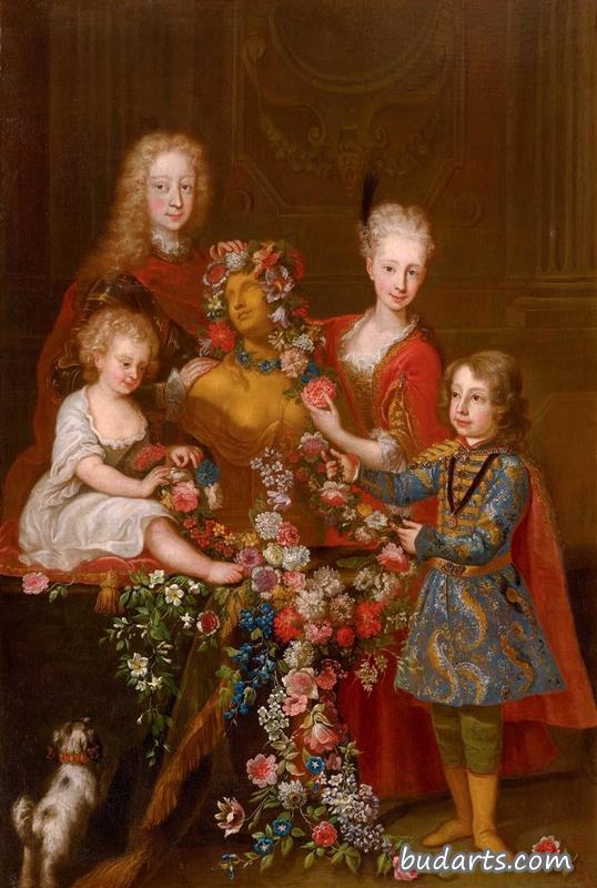 一个贵族家庭的四个孩子的画像