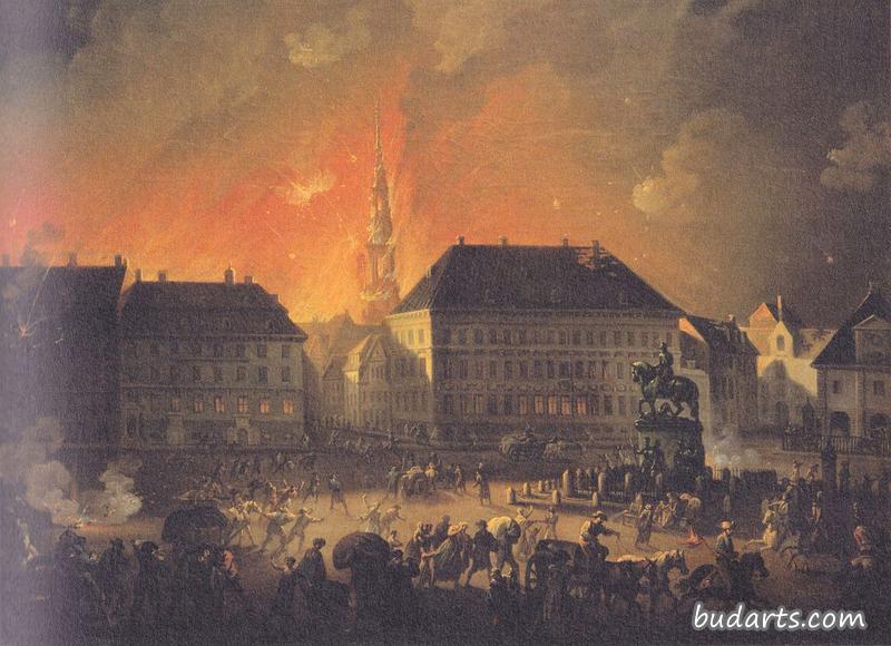 View of Kongens Nytorv in Copenhagen During the English Bombardement of Copenhagen at Night between 4 and 5 September 1807