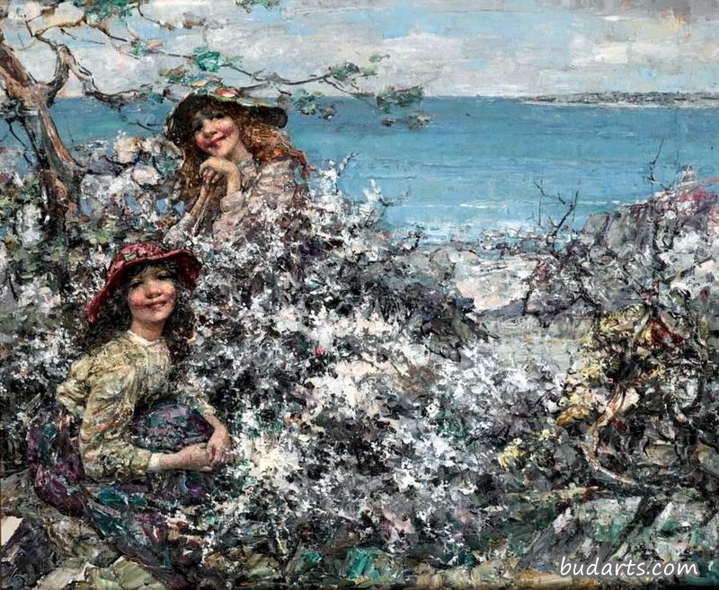 百花丛中的两个女孩，布里豪斯湾