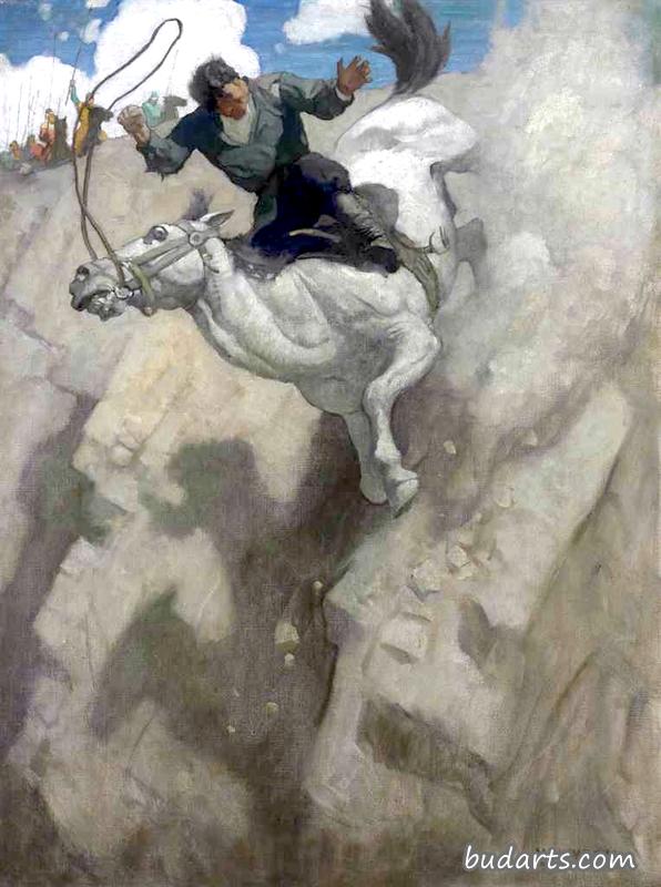 “马和骑手一起跌到了悬崖底”