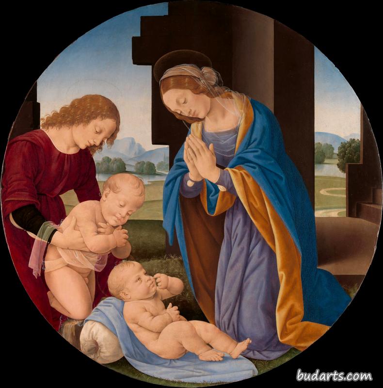 圣母崇拜圣子与婴儿的施洗者圣约翰和天使