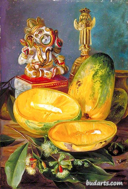 丁香的叶子和花，芒果的果实和印度智慧之神