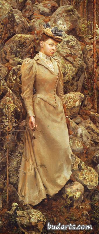玛丽·盖伦在维梅尔萨尔米的岩石景观中