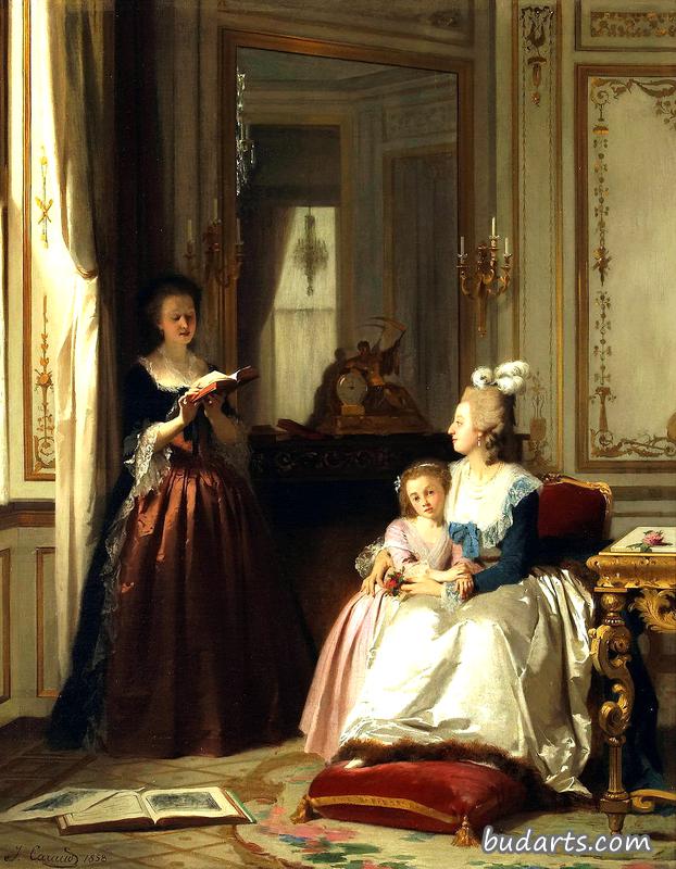 德拉姆巴尔夫人读到玛丽安托瓦内特和她的女儿，玛丽特雷瑟夏洛特