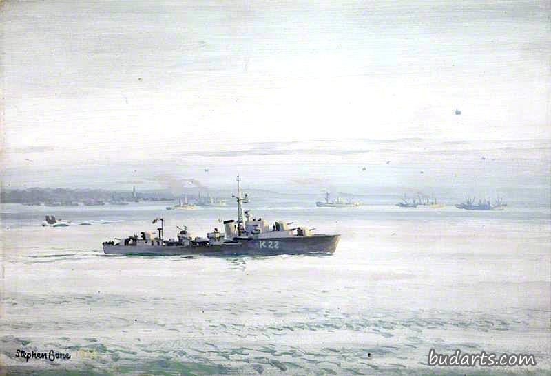 诺曼底海滩附近的驱逐舰