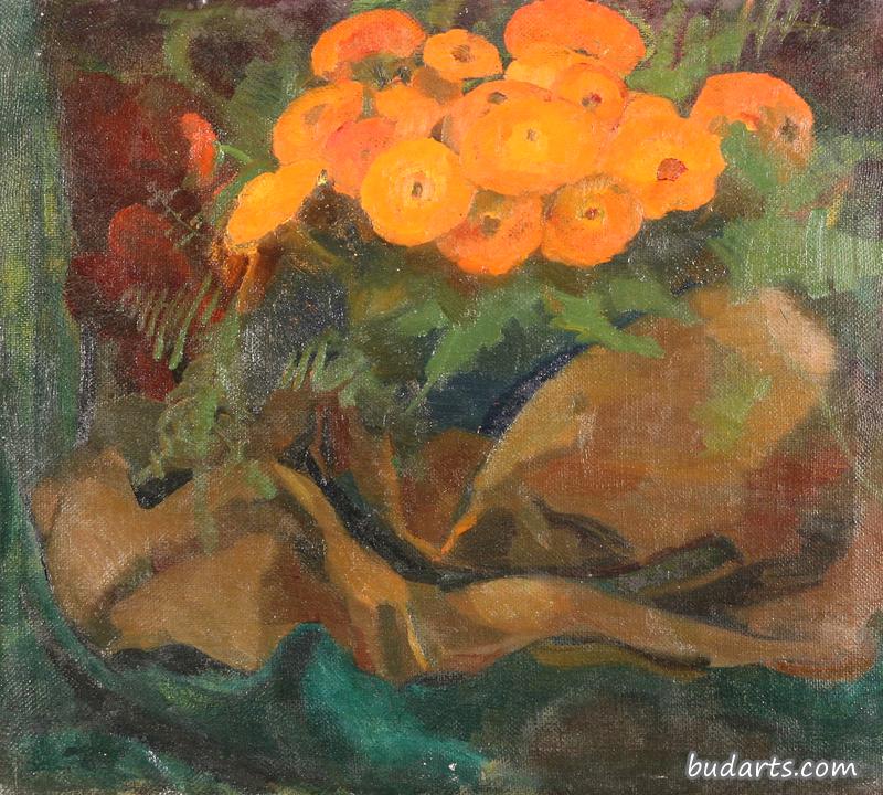 橙色花朵的静物画