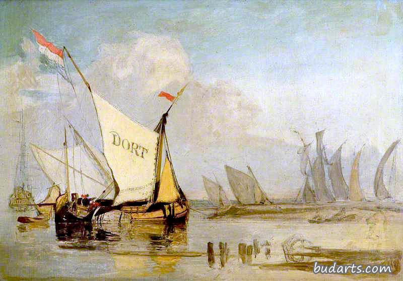 荷兰驳船驶离海岸