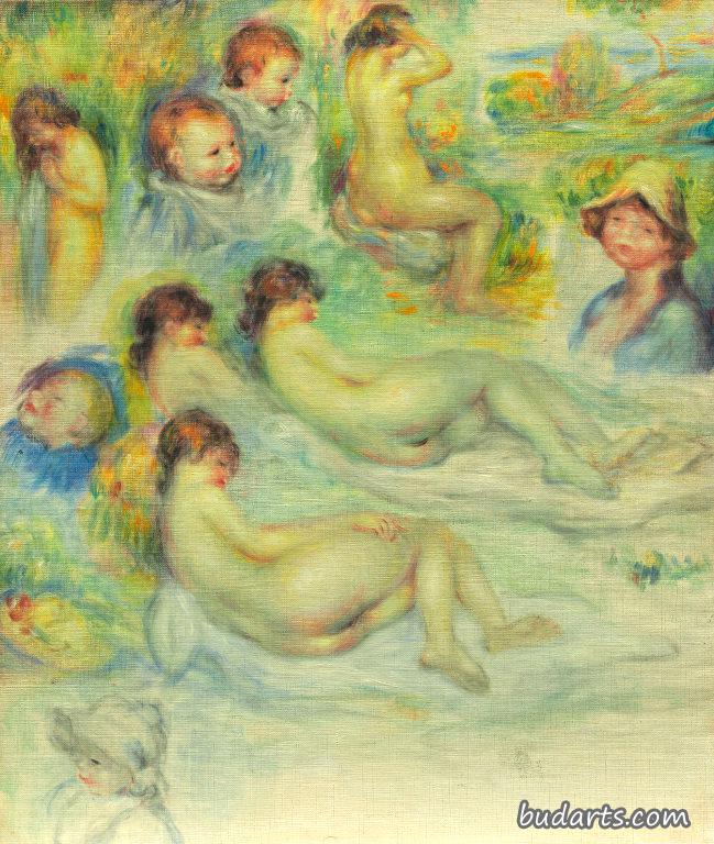 皮埃尔·雷诺阿的习作；他的母亲，艾琳·查里科特，裸体和风景