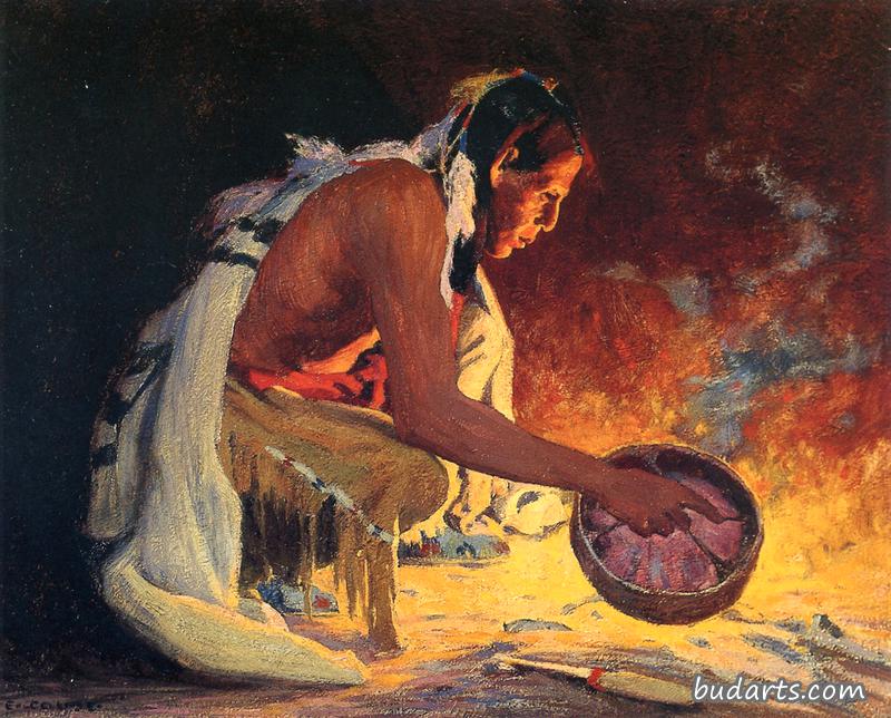 火光下的印第安人