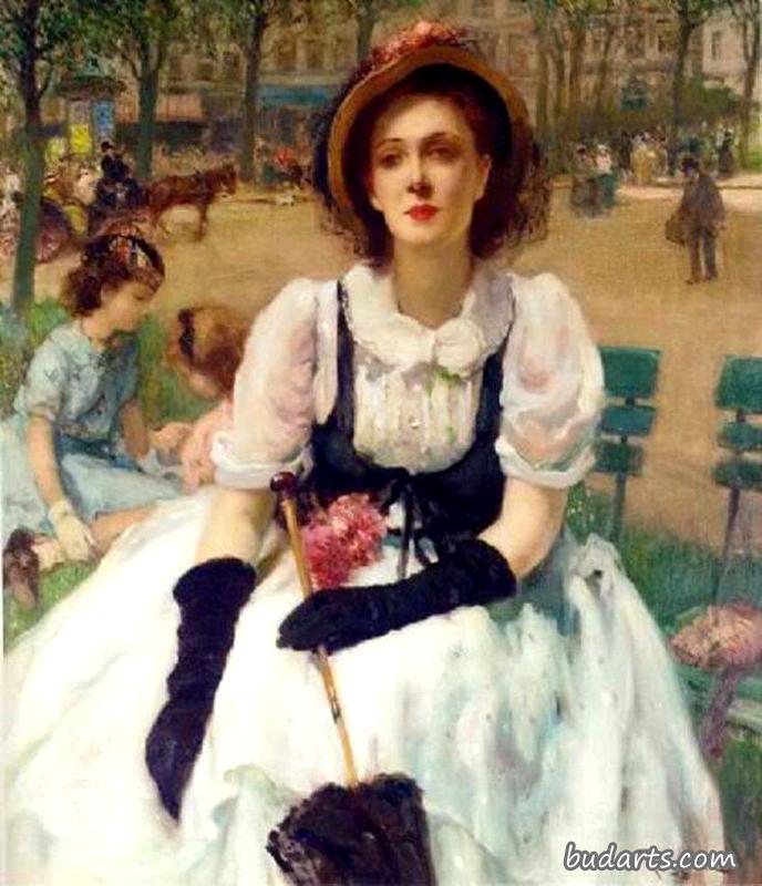 巴黎公园典雅的女人