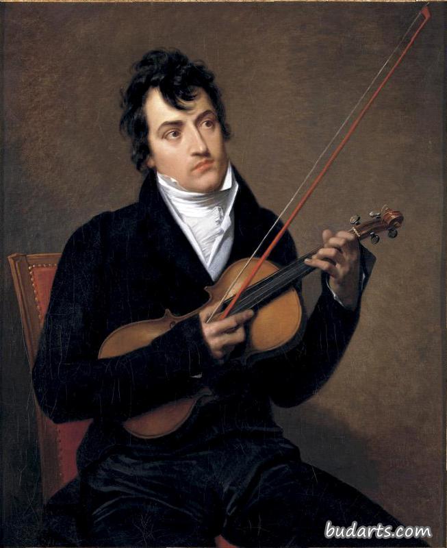一个拿着小提琴的年轻人的画像，可能是彼埃尔骑的