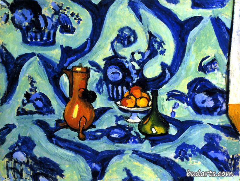 蓝色桌布的静物画- 亨利·马蒂斯- 画园网