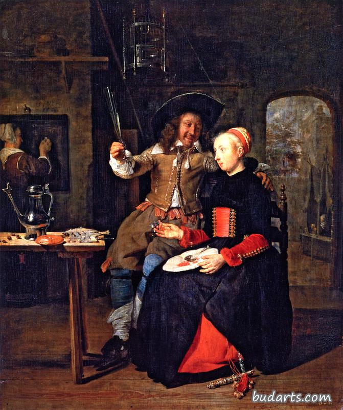 艺术家和妻子伊莎贝拉·德沃尔夫在酒馆里的画像