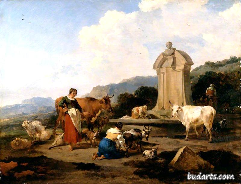 有牛和人像的罗马喷泉（勒米笛）