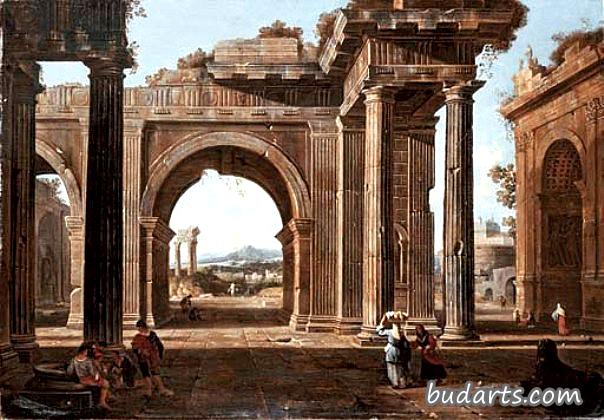 一个带有提图斯拱门和维斯帕神庙的古典遗迹的随想