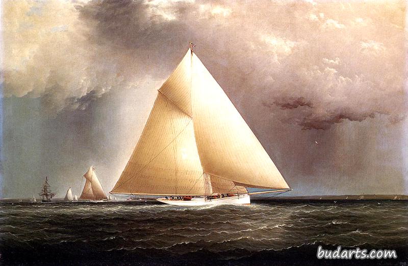 'Gracie', 'Vision' and 'Cornelia' rounding Sandy Hook in the New York Yacht Club Regatta of June 11, 1874