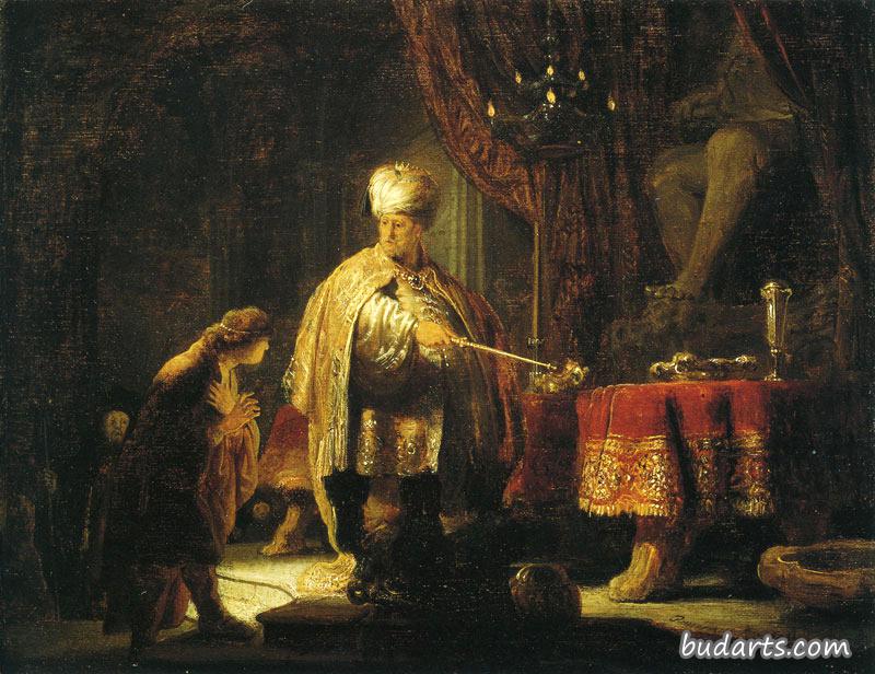丹尼尔和赛勒斯国王在拜尔神像前