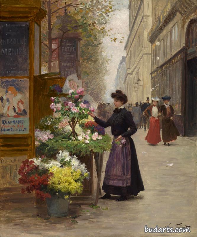 巴黎大街上的卖花小贩