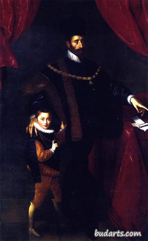 巴伐利亚公爵威廉五世和他的儿子阿尔布雷希特五世