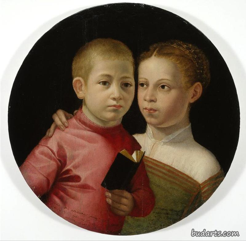阿塔凡蒂家族的一个男孩和女孩的双重肖像