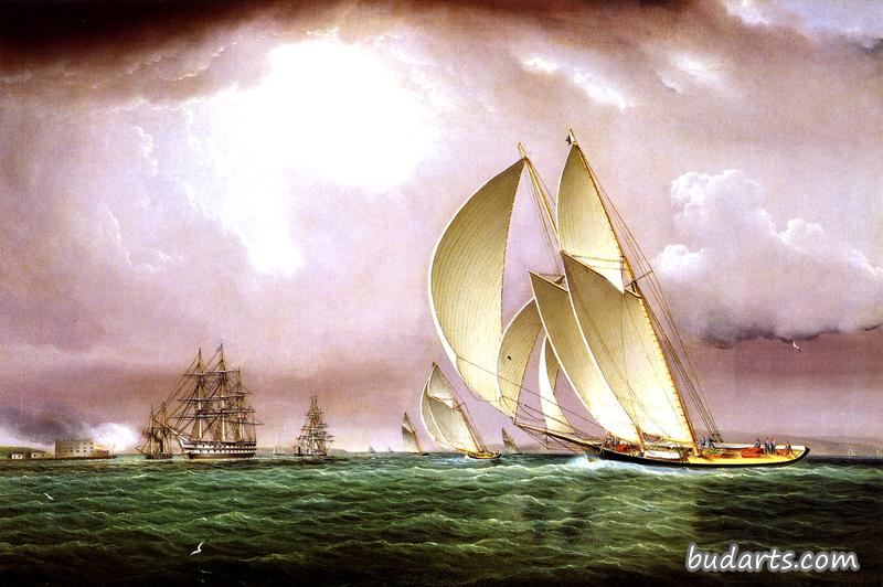 在纽约港举行的帆船比赛，在州长岛举行海军礼炮和威廉斯城堡
