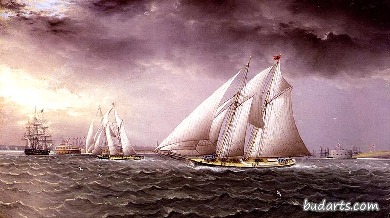 纽约港的纵帆船比赛