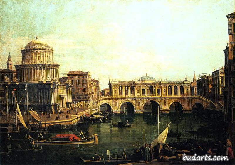 大运河的随想曲，有一座想象中的里亚托桥和其他建筑物