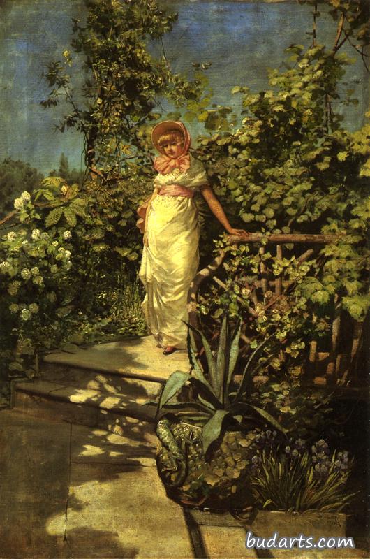 花园里的年轻女子