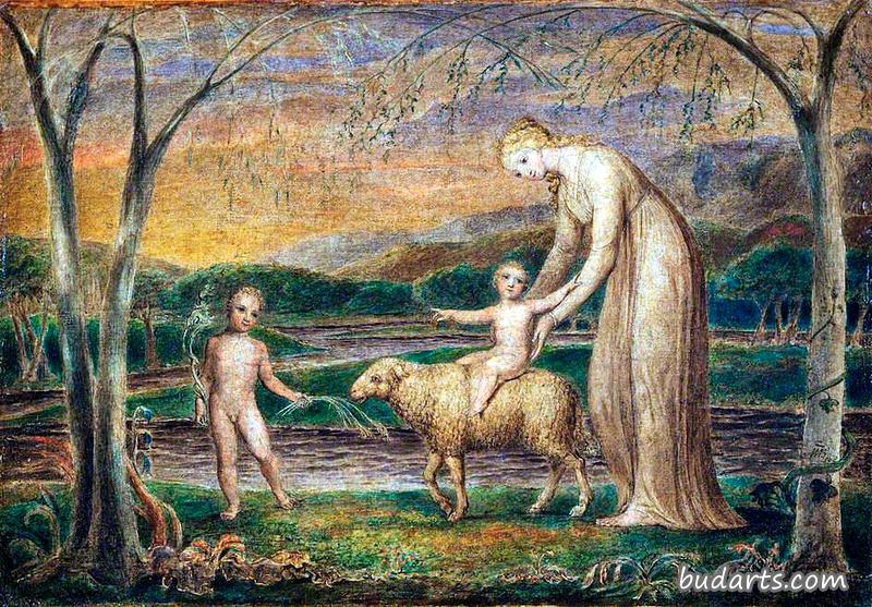 带着婴儿耶稣的女士和圣约翰一起骑着羔羊