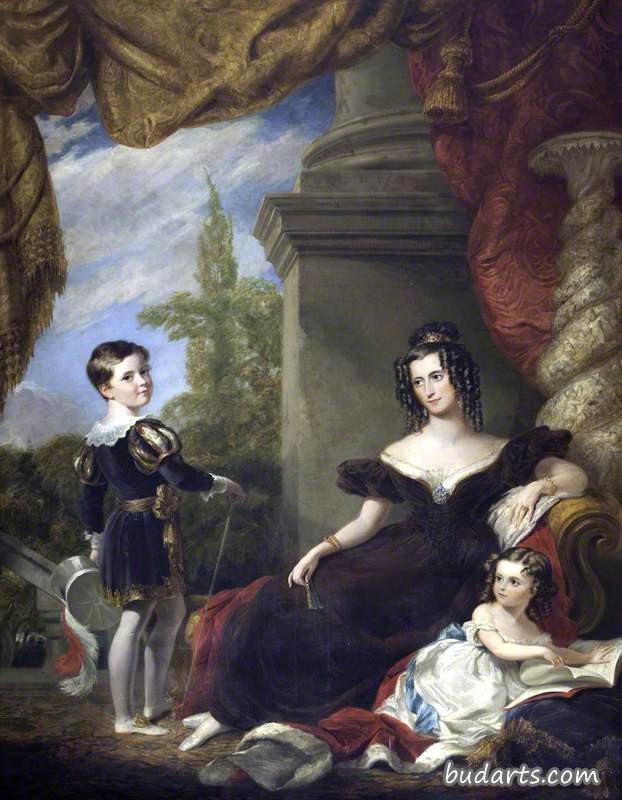 利希菲尔德伯爵夫人路易莎·芭芭拉·凯瑟琳·菲利普斯和她的两个孩子
